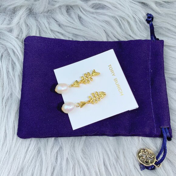 TORY BURCH Faux Pearl Fish Bone Drop Earrings - Picture 5 of 5